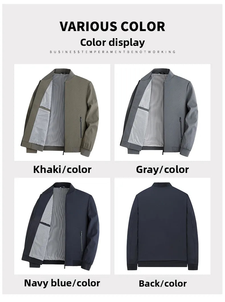 Premium Anti Wrinkle Waterproof Men Blazer Jacket Middle Aged Windbreaker Baseball Collar Business Casual Lightweight Coats