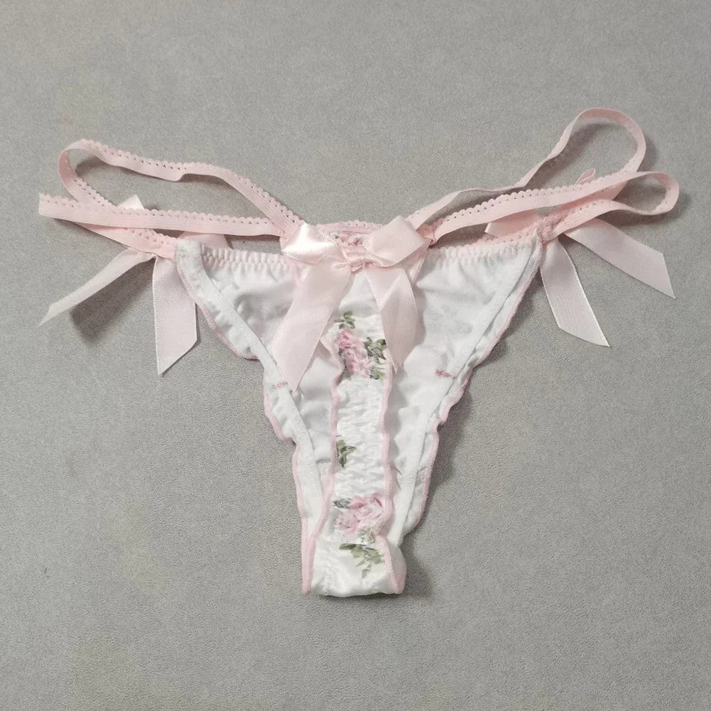 Ruffle Cute Sweet Girl Ladies Satin G-strings Thongs T-Panties Sexy Low Waist Women's Briefs Underwear Knickers