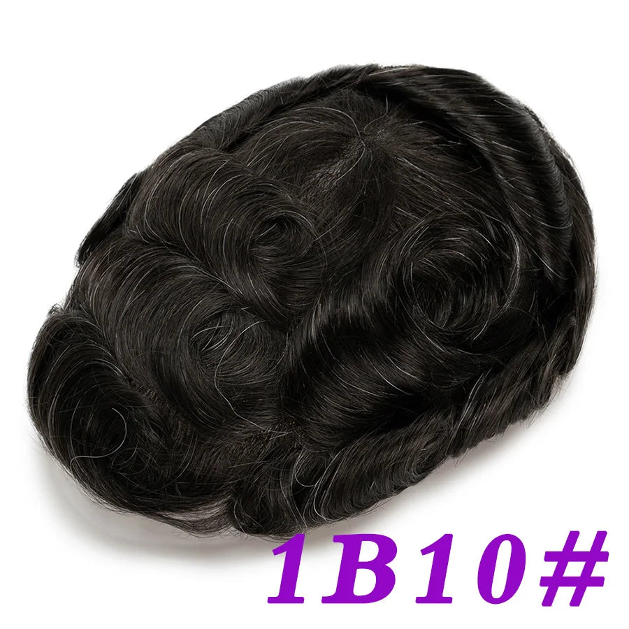 Men Toupees Real Hair Replacement Systems Thin Skin base Indian Human Remy Hair Toupee with Tapes Hairpiece Male Wig Touchcolor
