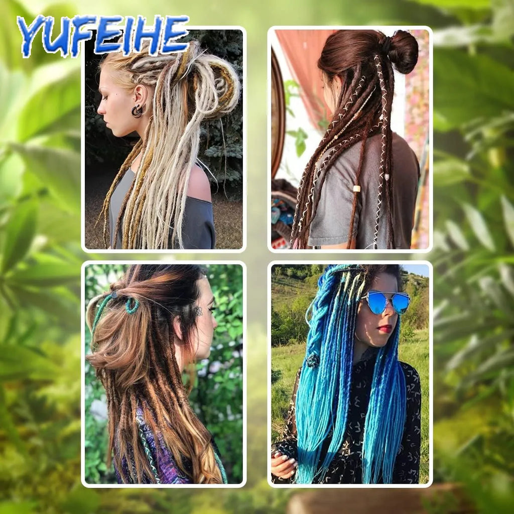 Dreadlocks Extensions Thin 0.7cm Width Synthetic Crochet Braids Hair Dreads Fake Hair Ombre Mint Green Reggae Hip Hop Style Pink