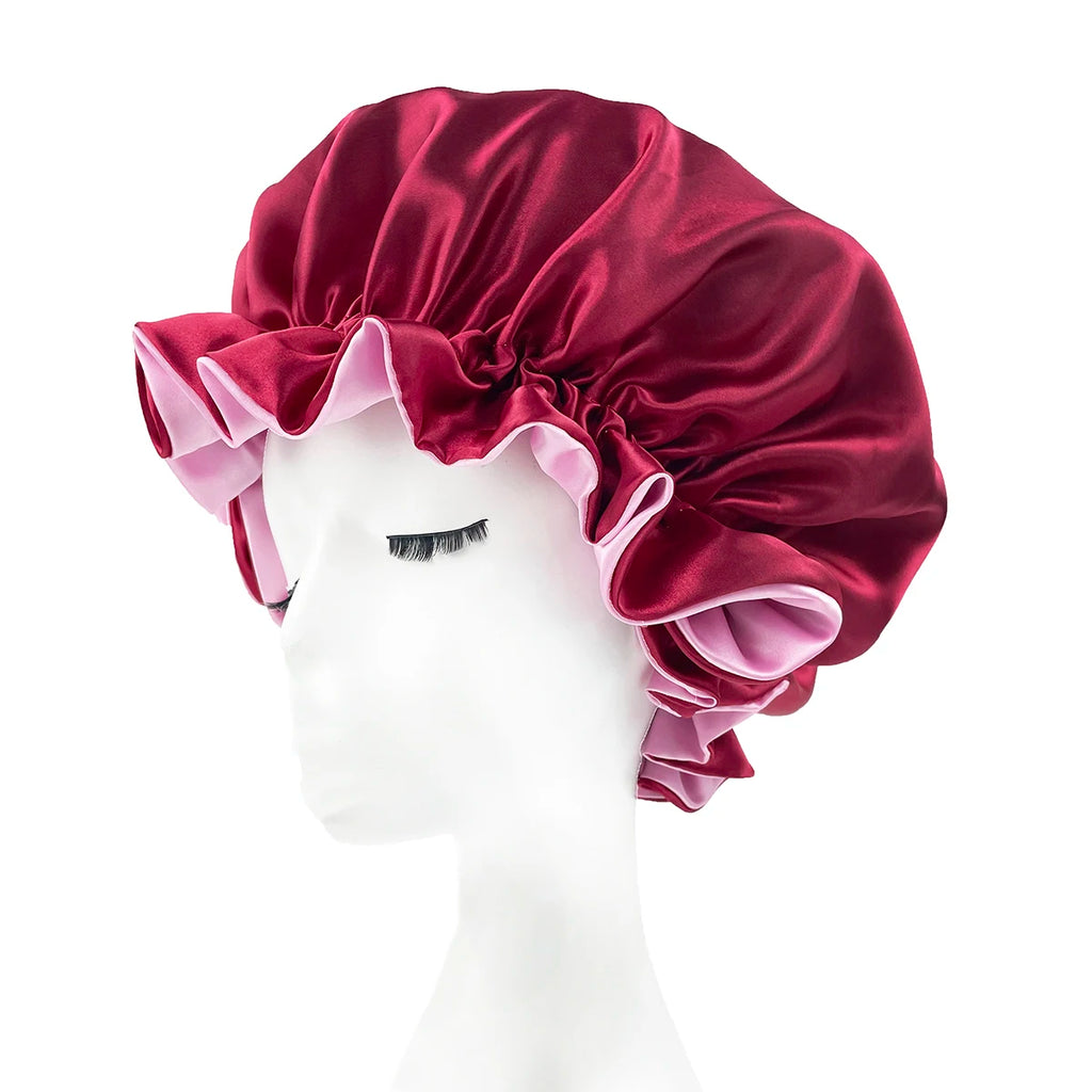 New Solid Women Satin Bonnet Fashion Stain Silky Big Bonnet for Lady Sleep Cap Headwrap Hat Hair Wrap Accessories Wholesale