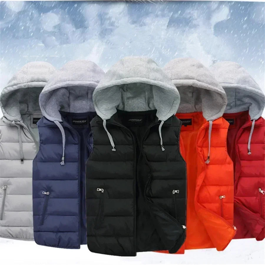 Men's Padded Vest Autumn Winter Hooded Jackets Outerwear Thick Warm Sleeveless Parka Coat Casual Men Clothing Male Slim Tops