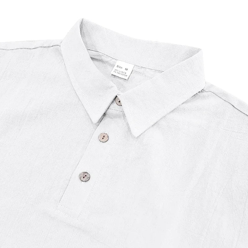 2025Summer New Men's Shirt British Style Loose Trendy Breathable Linen Casual Polo Collar Series POLO Shirt Short Sleeve