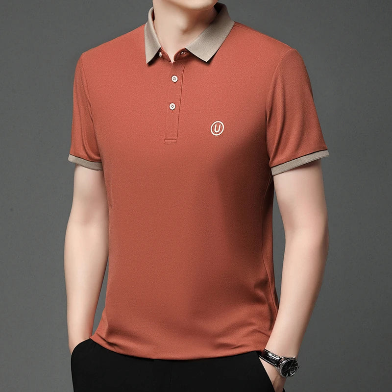 2024 Men's New Embroidered Cotton Business Leisure Short Sleeved POLO Shirt Fashion Short Sleeved Comfortable and Breathable Top