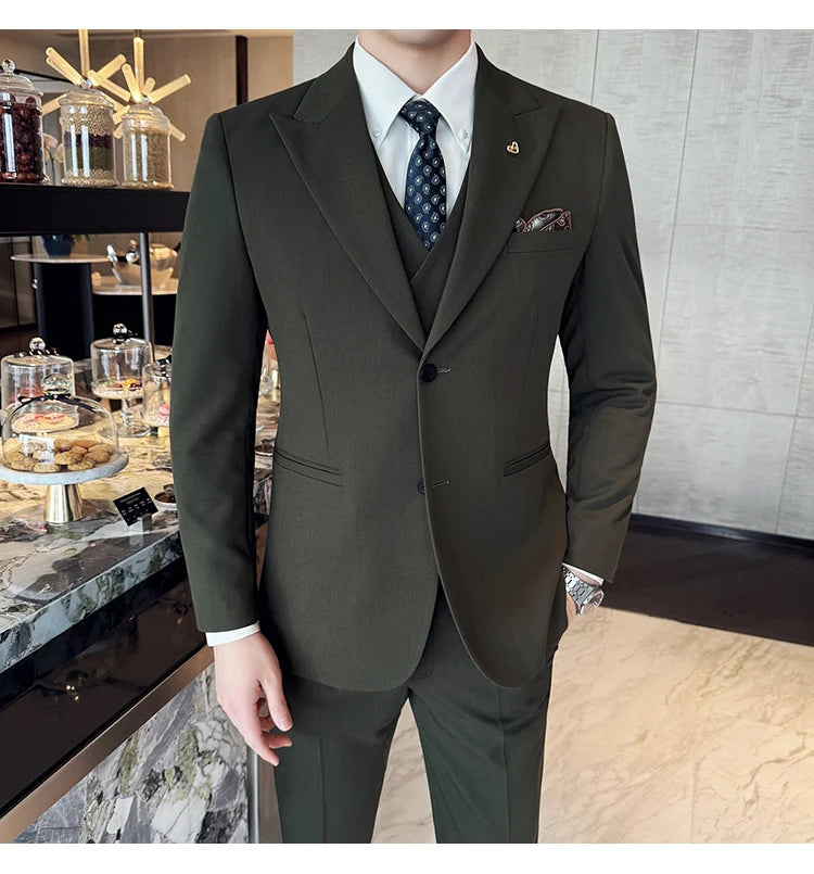 Slim-Fit Three-Piece Set Korean Style Two-Button Groomsmen Formal Wedding Business Suit Handsome Groom Best Man Dress High-