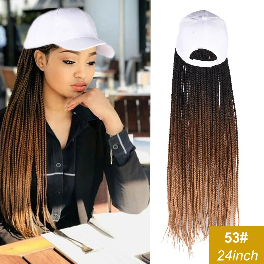 Synthetic Hat Wig Baseball Cap with Braiding Hair 24inch Long Braids Wigs Women Girls Daily Wear Ombre Blue Grey Brown Blonde