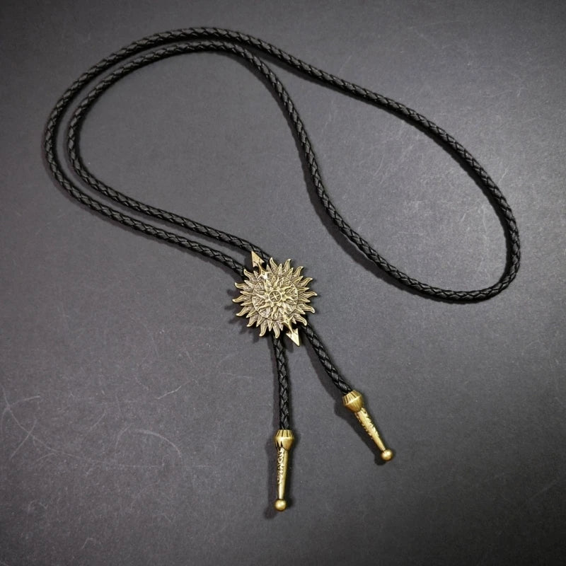 Unisex Metal Pendant Bolo Tie Western Leather Cord Adjustable Necktie Necklace
