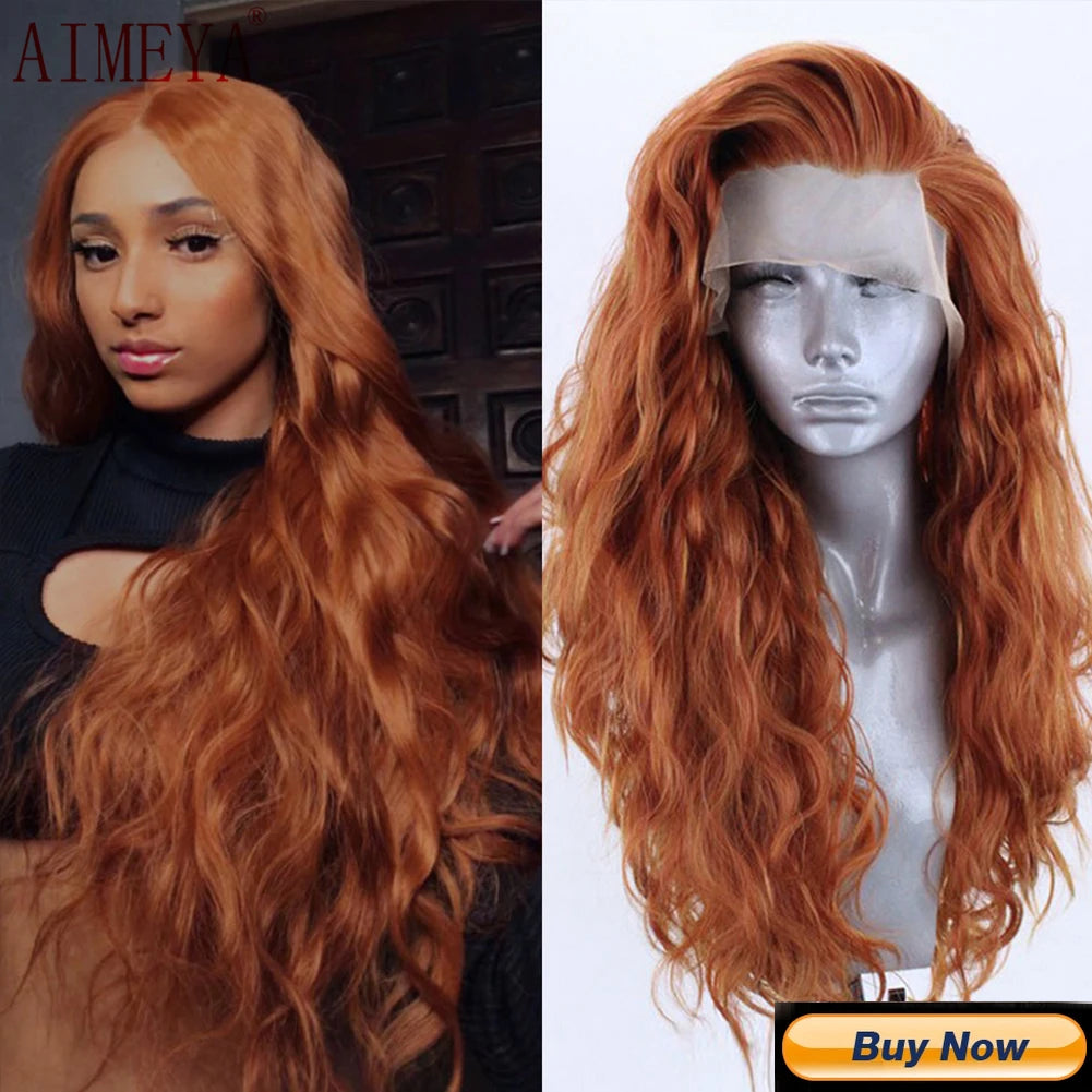 AIMEYA Water Wave Synthetic Lace Wig Natural Looking Lace Front Wigs for Women Free Part Cosplay Party Wig Heat Resistant Wigs