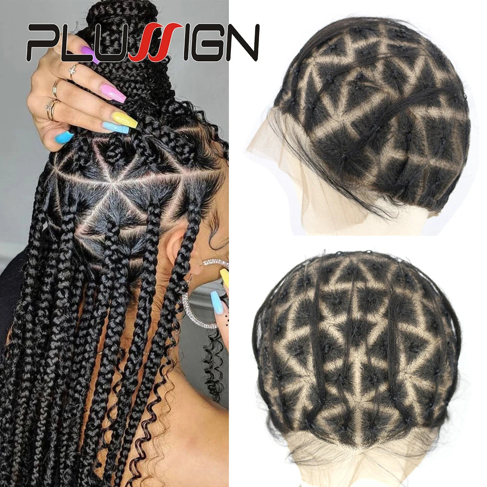 Ventilating Full Lace Wig Cap For Crochet Braiding Hair Black Braided Wig Cap For Making Afro Glueless Wig Lace Wig Cornrow Cap