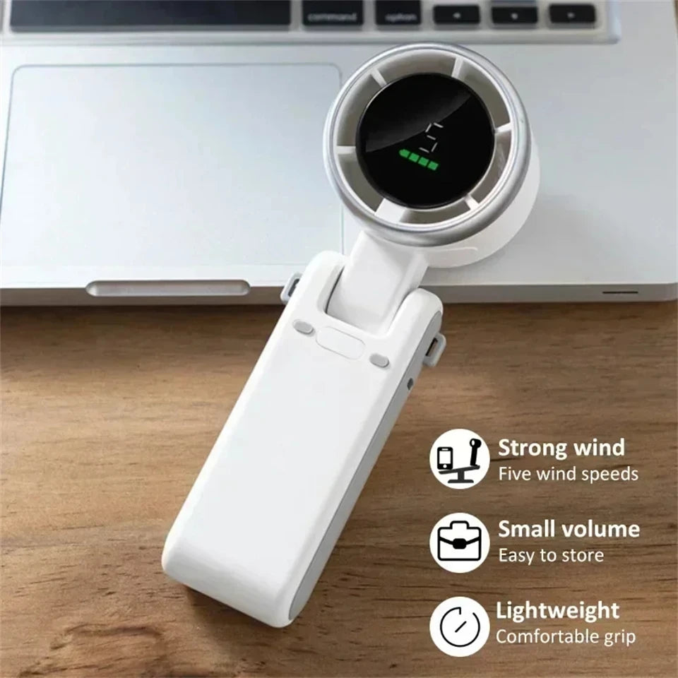 MEUYAG Portable 3-in-1 Turbo Handheld Fan, 5 High-Speed Settings, 3600mAh Power, Digital Screen, Foldable USB/Type-C Charge