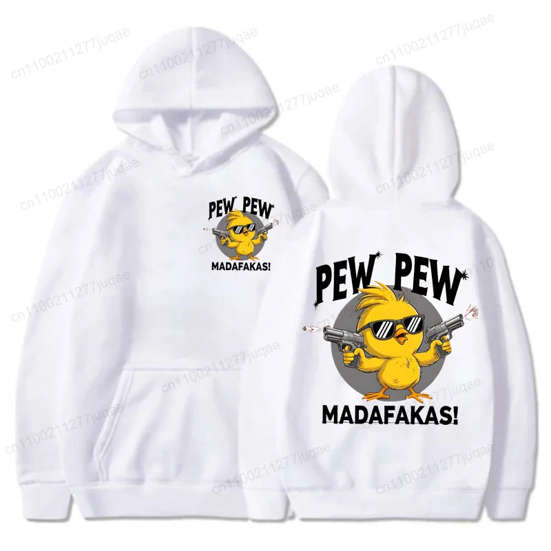 Pew Pew Madafakas Men's Hoodies Cute Chick Funny Graphic Sweatshirts Tops Trendy Streetwear Male Oversized Hooded Hoodie Clothes