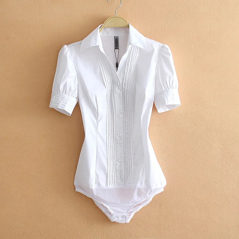 Office Work Outfits Long Sleeve And Short Sleeve Bodysuits White Shirts Black Blouses Fashion Rompers Elegant Overalls For Women