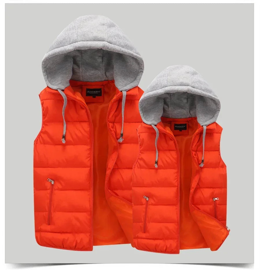 Men's Padded Vest Autumn Winter Hooded Jackets Outerwear Thick Warm Sleeveless Parka Coat Casual Men Clothing Male Slim Tops