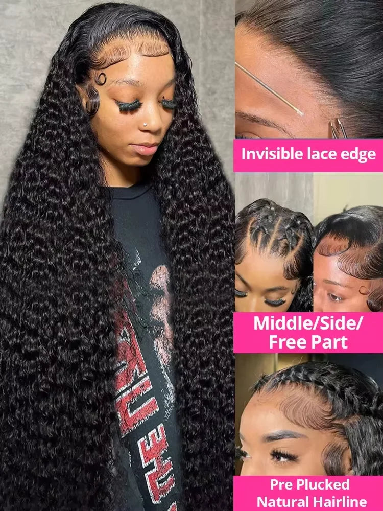 High Density 200% 40Inch Deep Wave 13x6 13x4 Lace Front Human Hair Wig Curly 360 Full Lace Frontal Wig Human Hair For Women