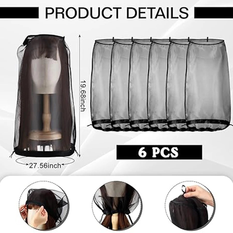 1/6 Pcs Wig Bags Adjustable Wig Storage for Multiple Wigs with Drawstring  Portable Wig Storage Bags