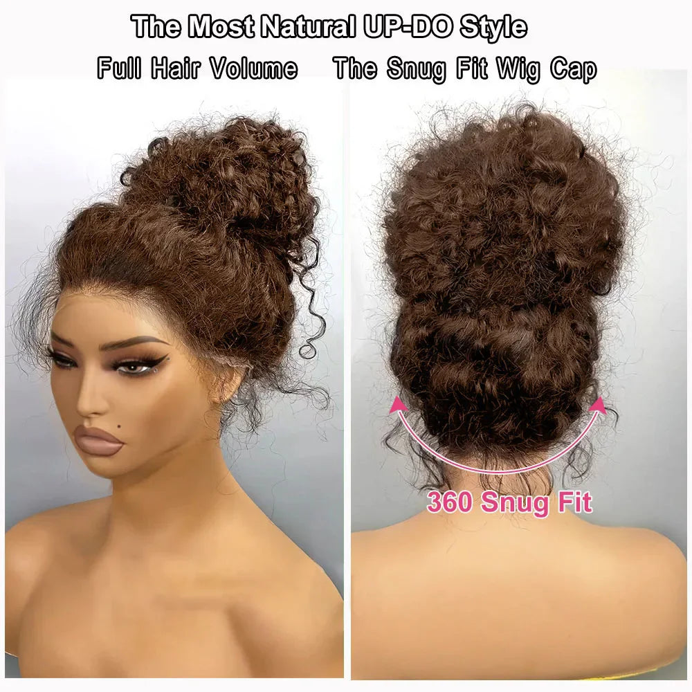 Water Wave 30 32 36Inch Invisible Strap 360 Full Lace Front Wig Chocolate Brown Deep Wave Frontal Wig Glueless Wig Human Hair