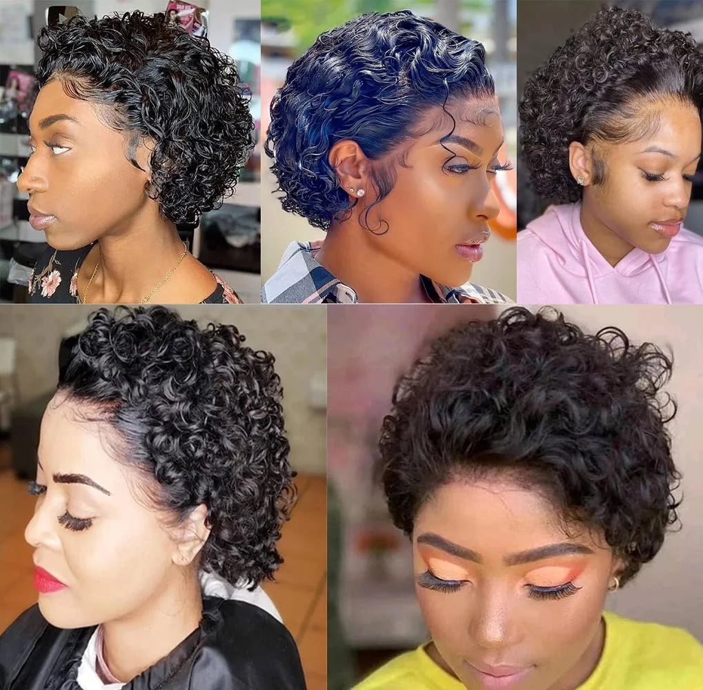 13X4 Short Curly Pixie Cut Wigs Human Hair Transparent Rose Curly Lace Frontal Wigs Human Hair For Black Women