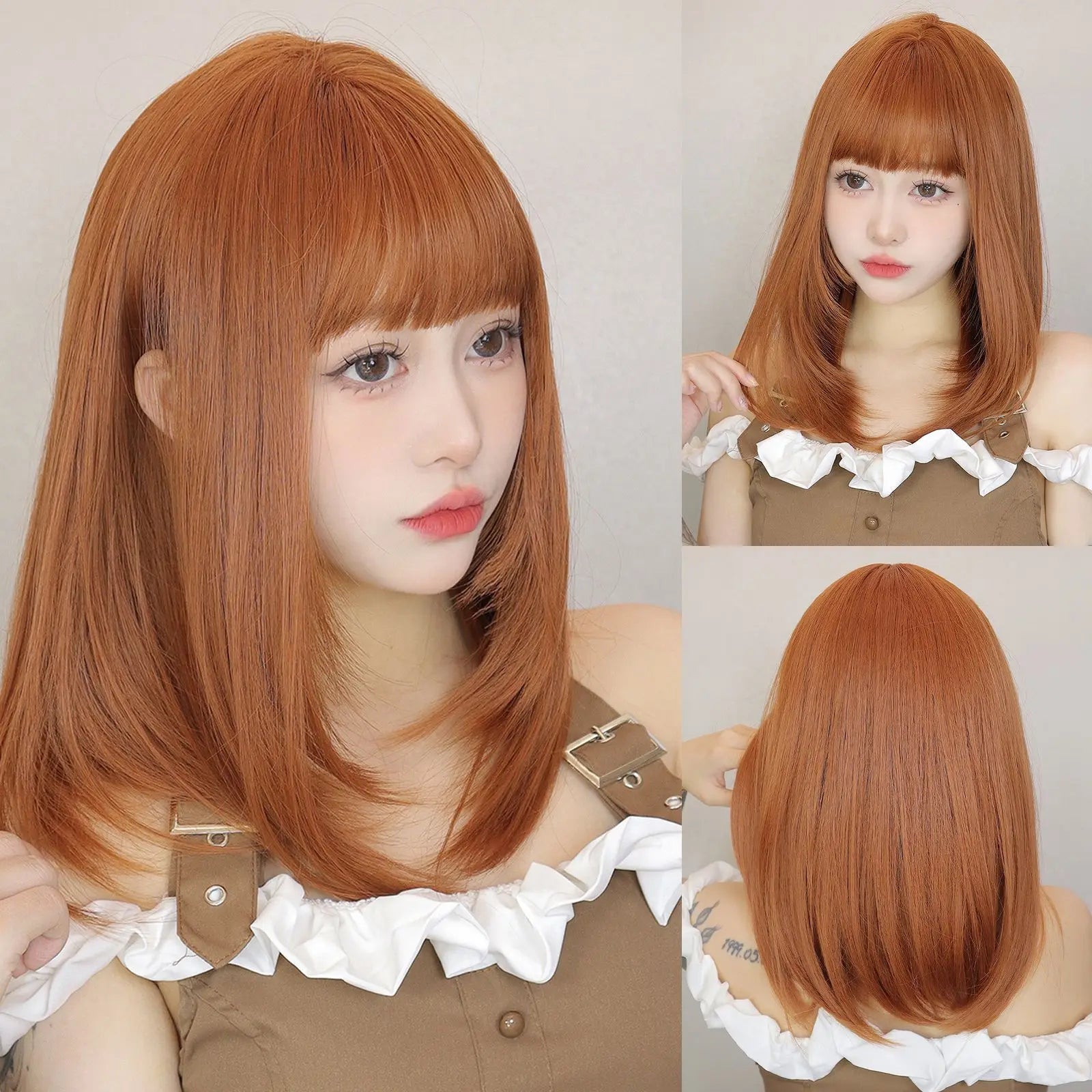 EASIHAIR Brown Straight Layered Wigs for Women Long Natural Hair Synthetic Wigs With Bangs Daily Use Party Heat Resistant Wigs