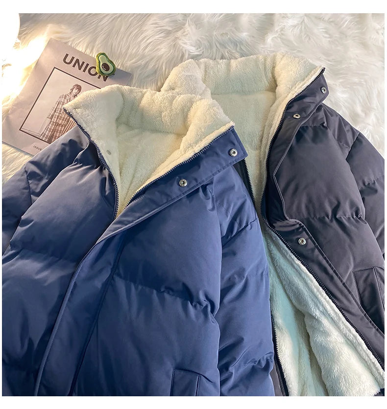 Warm Fleece Winter Lined Puffer Jackets Men Thick Parkas Casual Man Padded Down Outwear Zipper Long Sleeve Outdoor Couple Coat