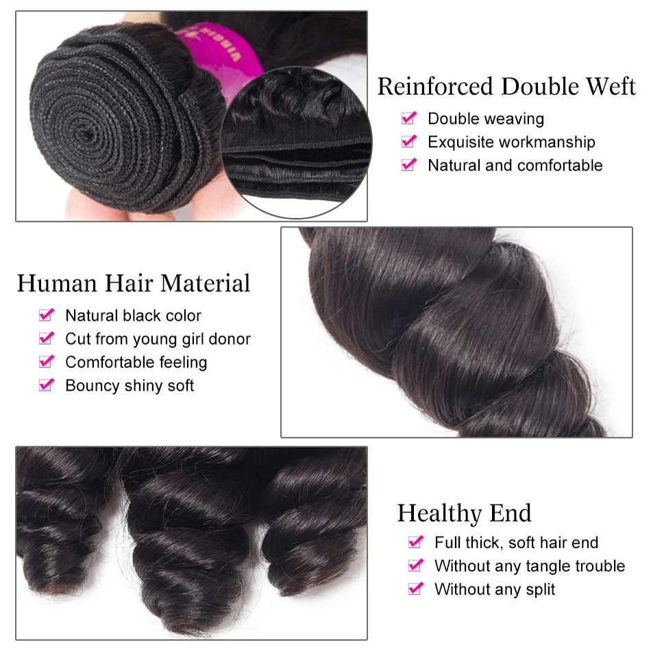 15A Peruvian Raw Virgin Hair Unprocessed Human Hair Bundles With Closure 4X4 Loose Wave Bundles And Closure Natural Black Color