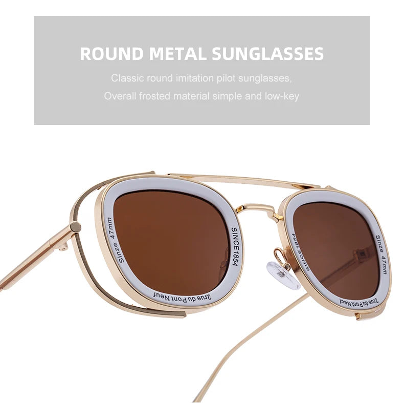 Steampunk Square Pilot Sunglasses Men 2025 Luxury Brand Retro Metal Frame Sun Glasses For Male Double Beam Eyewear UV400 Shades