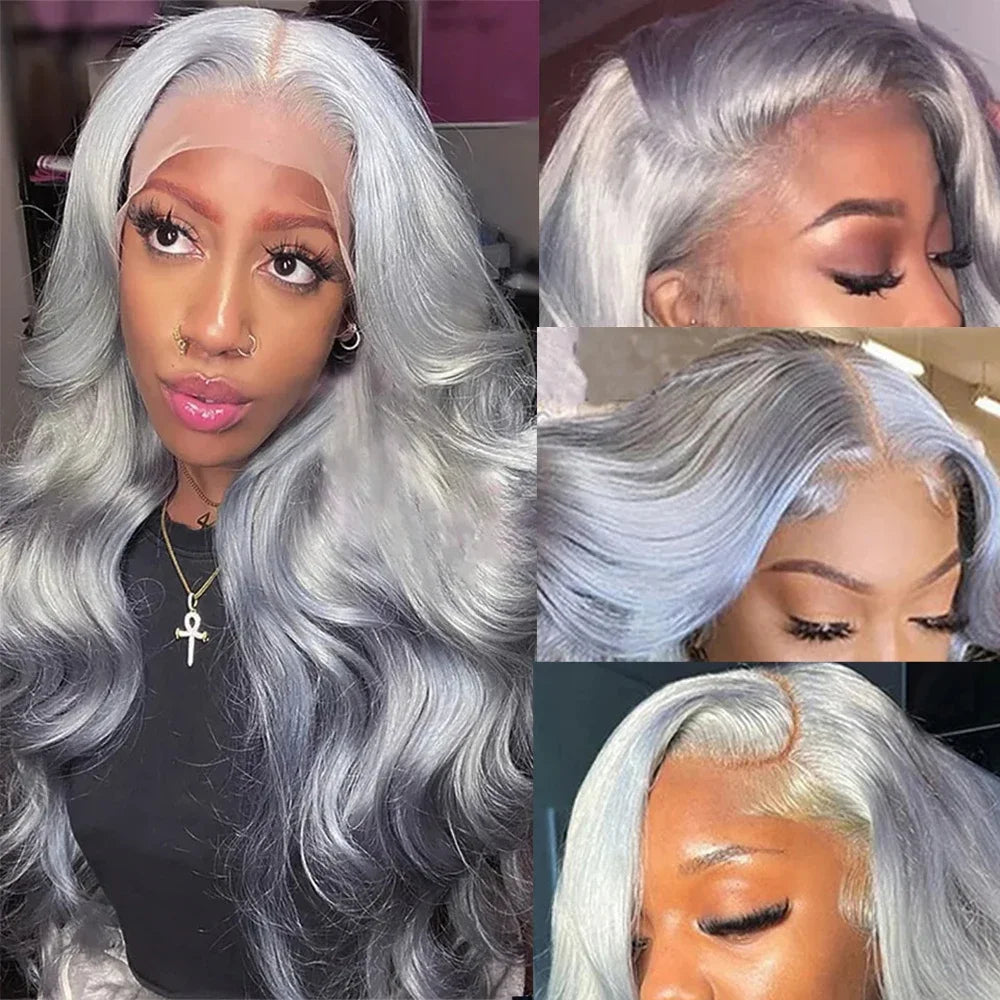 Silver Gray Body wave Lace Frontal Human Hair Wigs Ash Blonde 13x4 HD Colored Body Wave 13x6 Front Human Lace Hair Wig For Women
