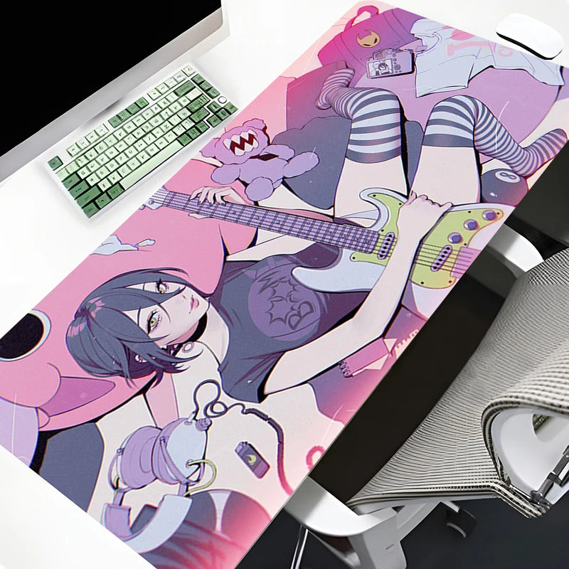 Pink Girl Cartoon Desk Mat Anime HD Print Reze Mouse Pad Pc Accessories Large Mousepad Keyboard Gaming MousePads 80X30CM 90X40CM
