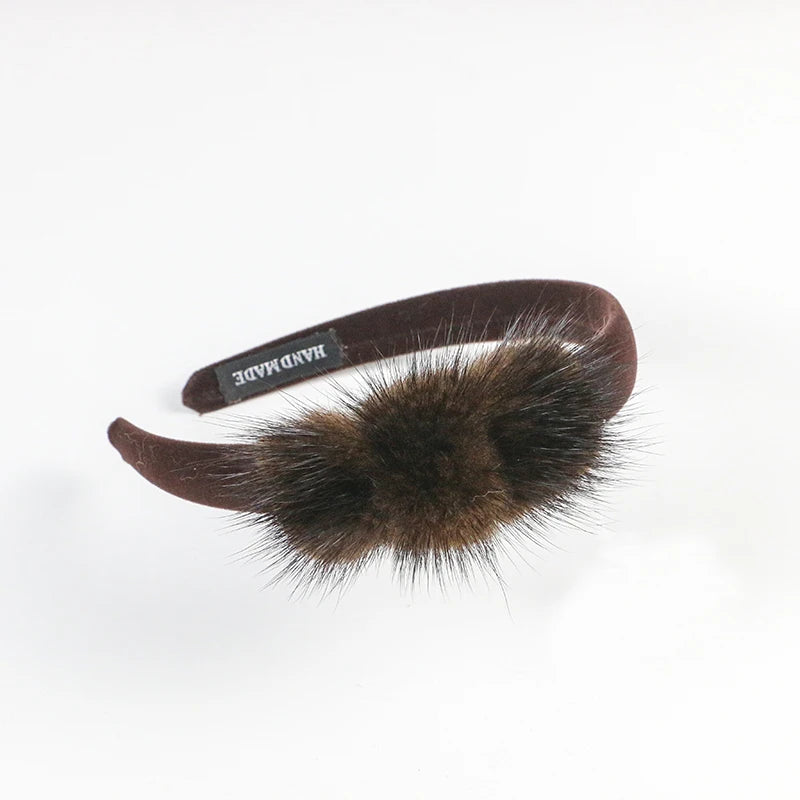 Real Mink Cosmetic Headbands Women High Quality Bow Hair Bands hair accessory Fashion Plush Hair Clips cute Real Fur Gifts