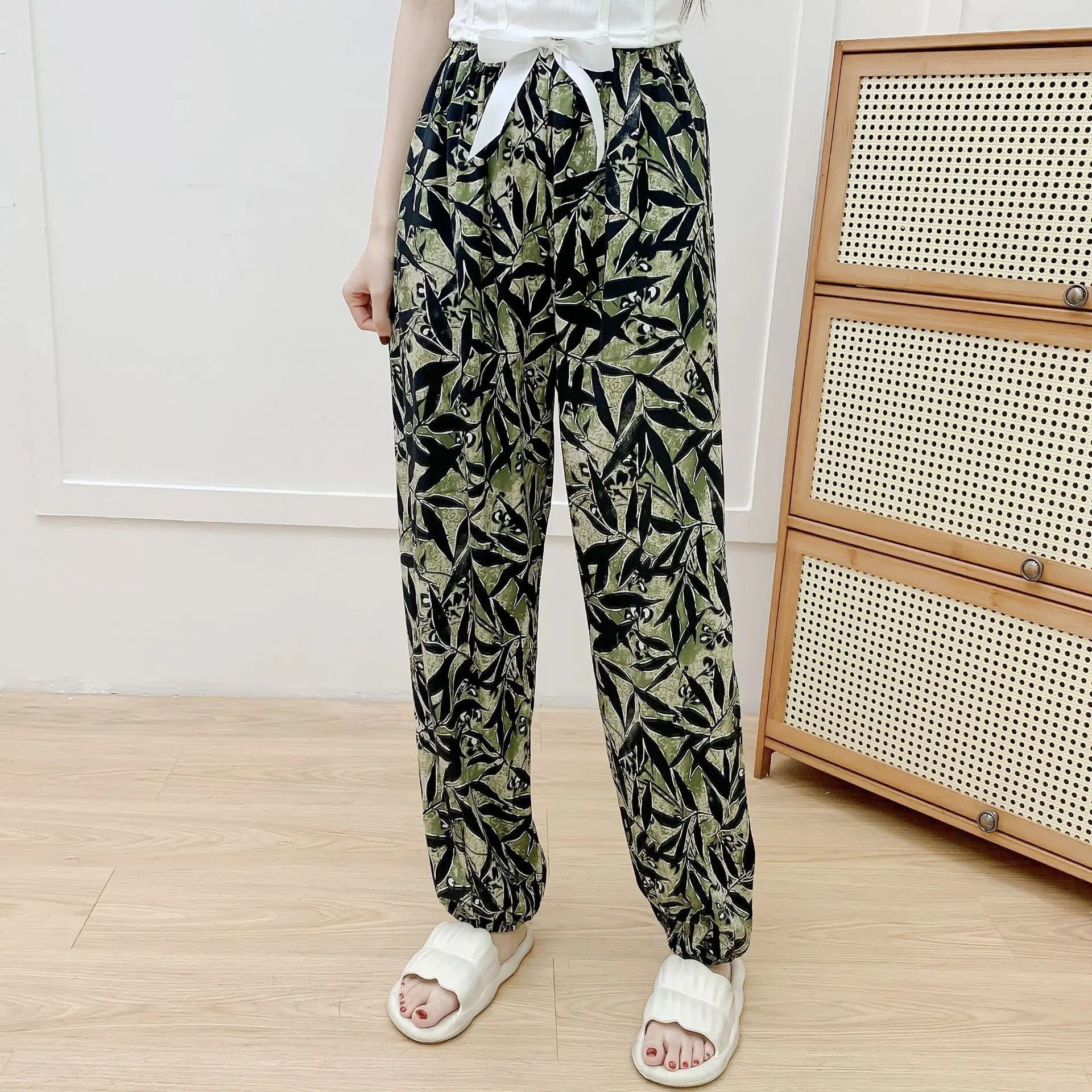 New Korean Style Pants Summer Cropped Trousers Women's Flower Home Clothes Loose Wide Leg Pants Casual Beach Outfits Sweatpants