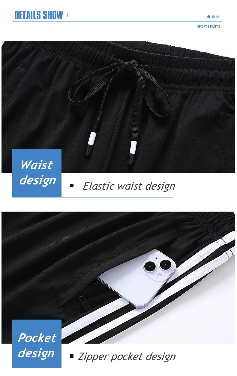 Summer Plus Size Trousers M-8XL Ice Silk Three-bar Casual Pants Men's Loose Casual Ultra-thin Sports Fitness Jogger Trousers Men