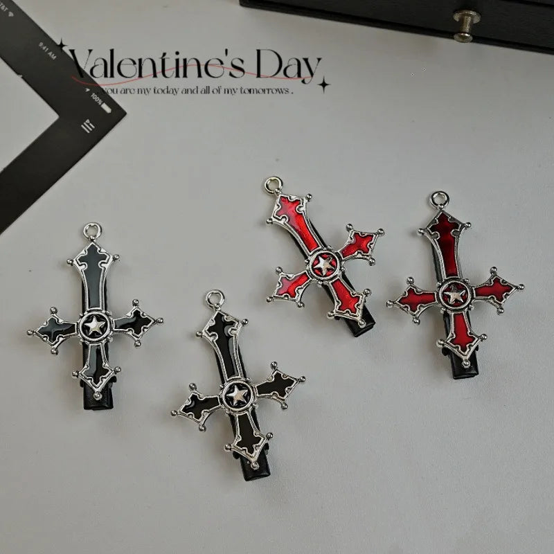 Dark Punk Gothic Cross Hair Clip Y2k Subculture Niche Design Sweet Cool Style Edge Bangs Clip Personality Accessory