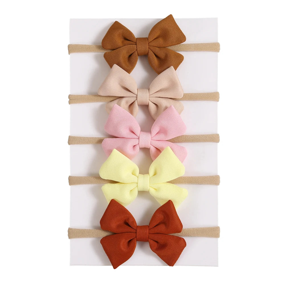 5Pcs/Lot Baby Headband for Baby Girls Soft Nylon Elastic Solid Color Hairband Print Hair Bow Kids Headwear Baby Hair Accessories