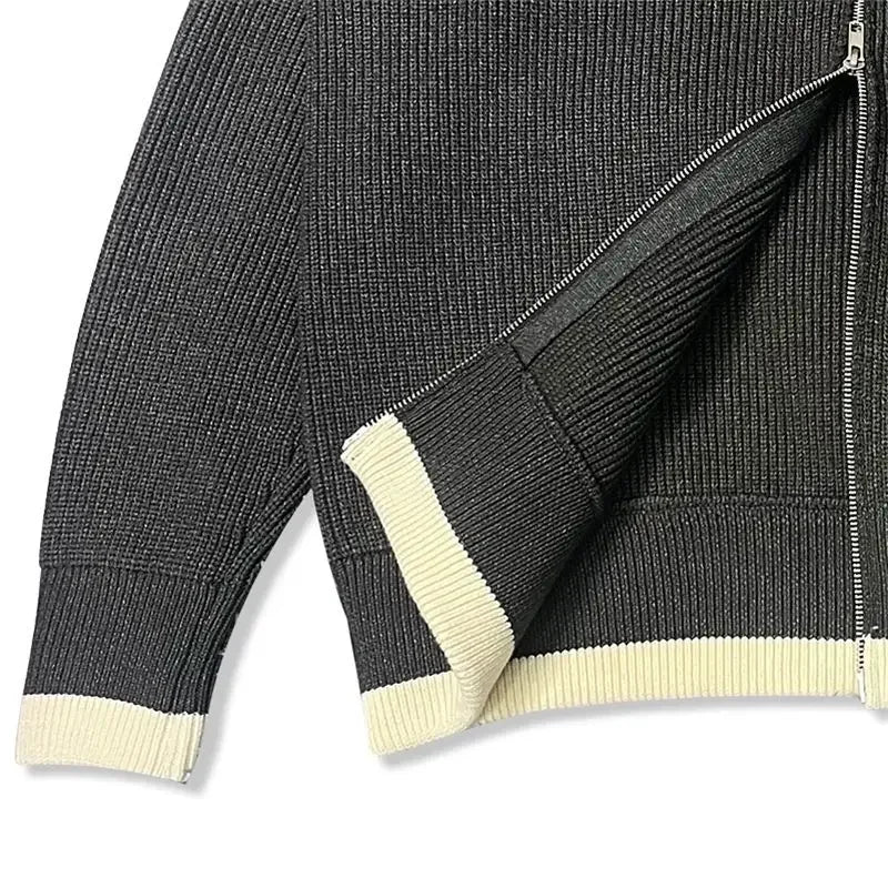Warm Knitted Cardigan Men Double Zipper Turtleneck Cashmere Men's Winter Knit Jacket Autumn Spring Casual Fashion Sweater Coat
