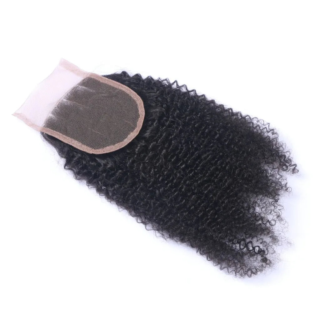 12A Afro Kinky Curly Human Hair 3 Bundles with 4x4 Lace Closure Virgin Human Hair Weaves 3 Bundles with 1 Closure 4Pcs Lot 8-24'