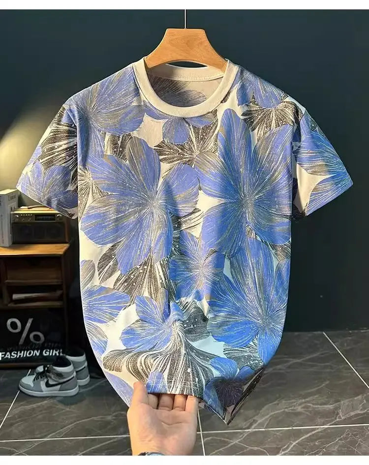 Loose Short-sleeved Thin Versatile Top Short-sleeved T-shirt for Men Summer Thin Full-body Printed Casual Breathable Trendy