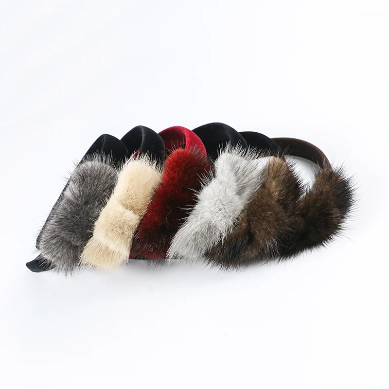 Real Mink Cosmetic Headbands Women High Quality Bow Hair Bands hair accessory Fashion Plush Hair Clips cute Real Fur Gifts