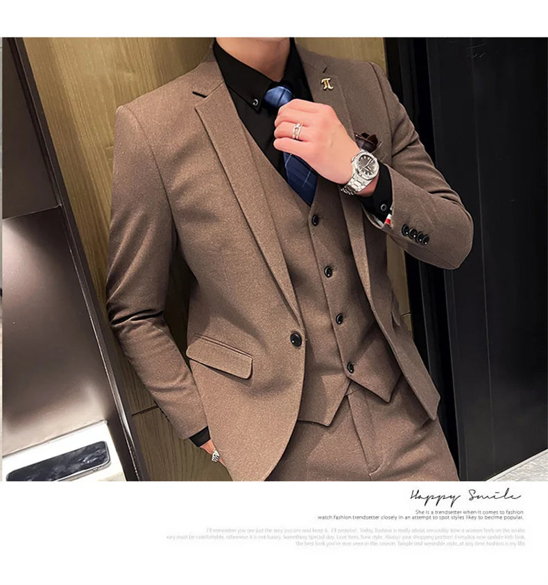 2025 Suit (blazer+vest+pants) Fashion Business Casual Hosts The Korean Version of The British Style Slim Gentleman Wedding