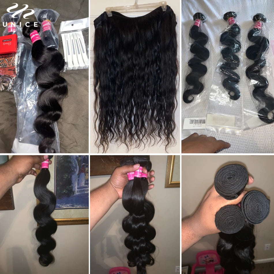UNICE Hair Body Wave Bundles With 5X5 HD Lace Closure Human Hair Bundles With 4X4 Lace Closure 8-30 Inch Human Hair Weave Bundle