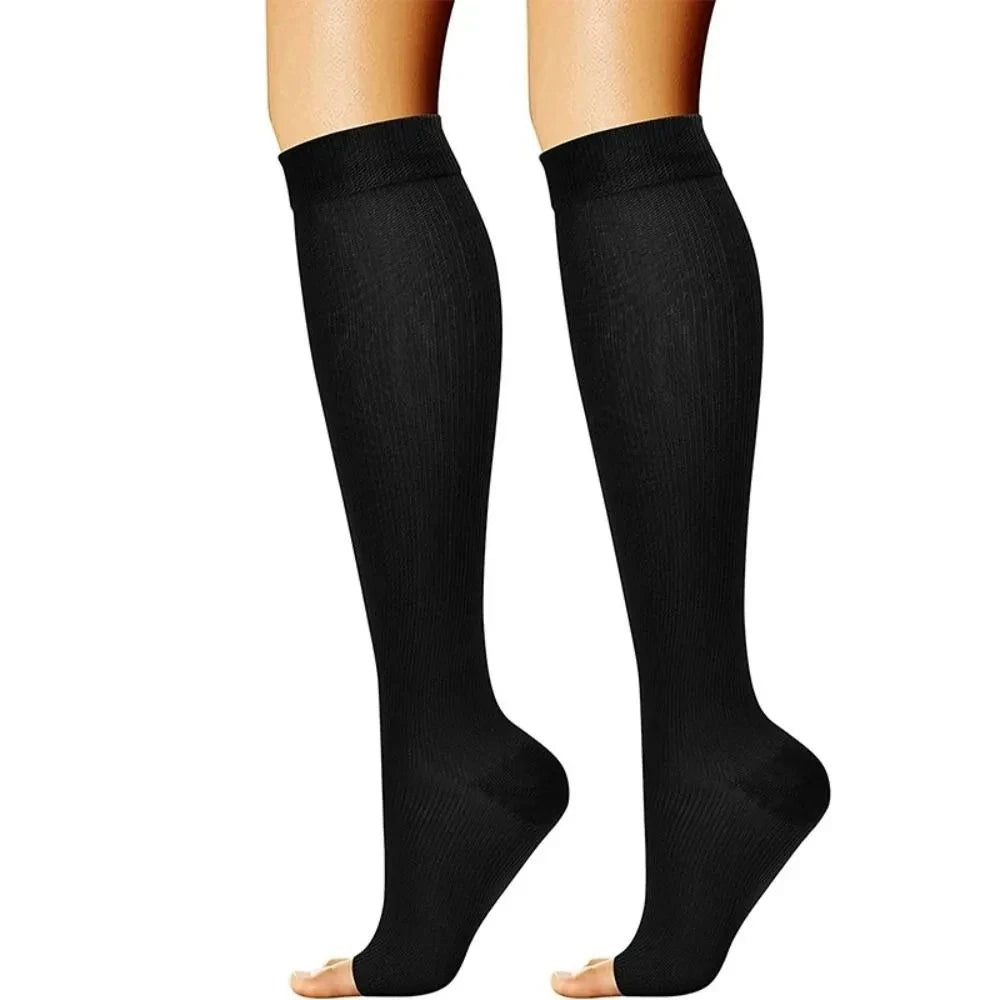 Compression Socks S-XXL Medical Edema Pregnant Varicocele Open Toe Socks Men Women Solid Color Knee Length Elastic Tight Socks