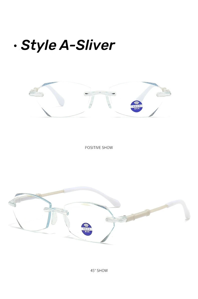 High Definition Lens Reading Glasses Women's Trendy Rimless Anti Blue Light Farsighted Eyewear Prescription Diopter Eyeglasses