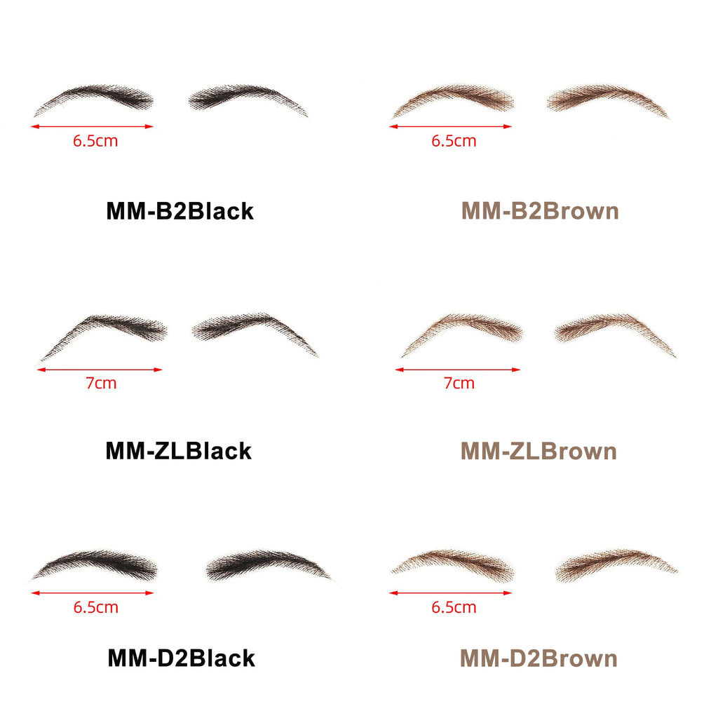 6 New Styles Invisible Natural Black Fake Eyebrows For Adult Males and Females 100% Human Hair Handtied Lace Base Natural Growth