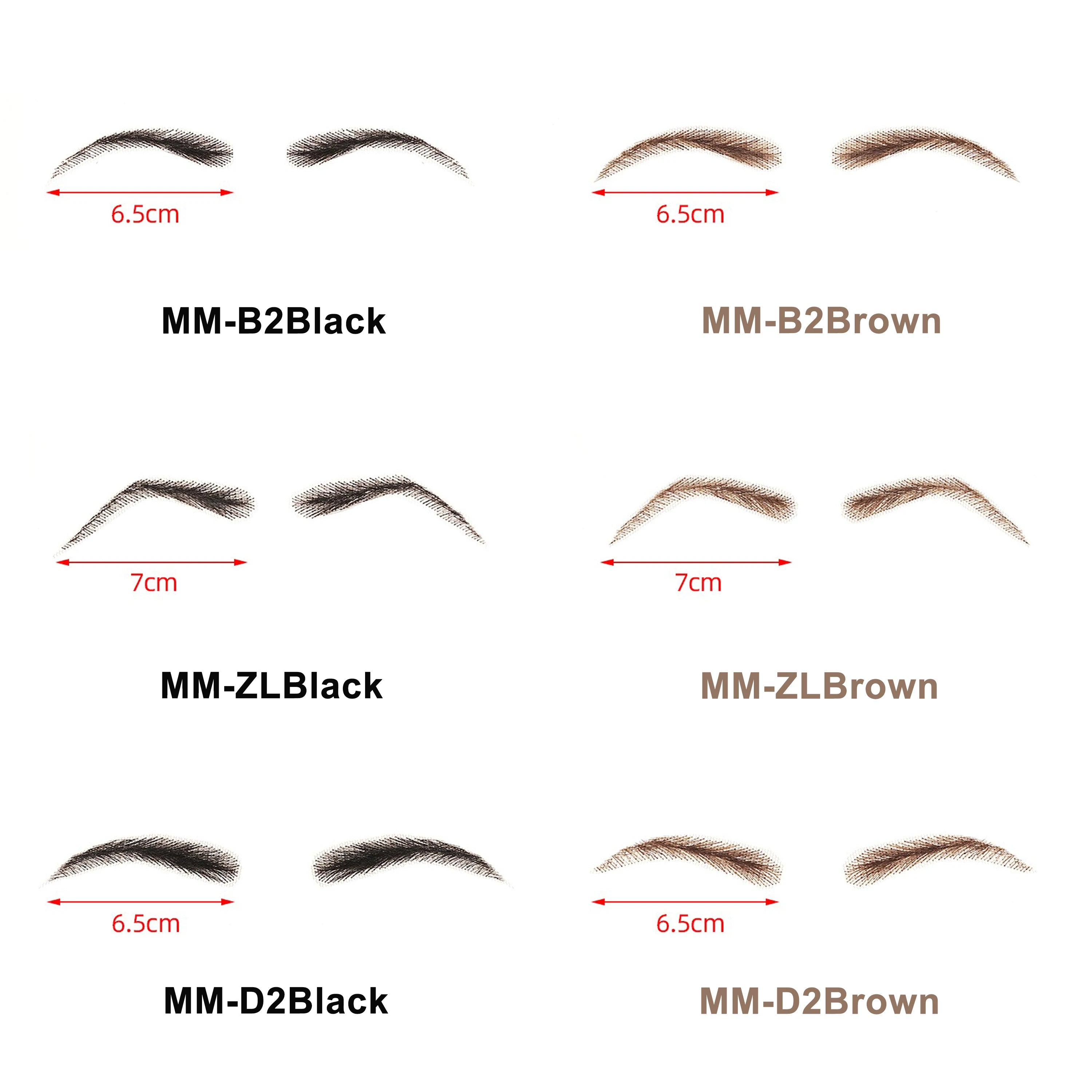6 New Styles Invisible Natural Black Fake Eyebrows For Adult Males and Females 100% Human Hair Handtied Lace Base Natural Growth