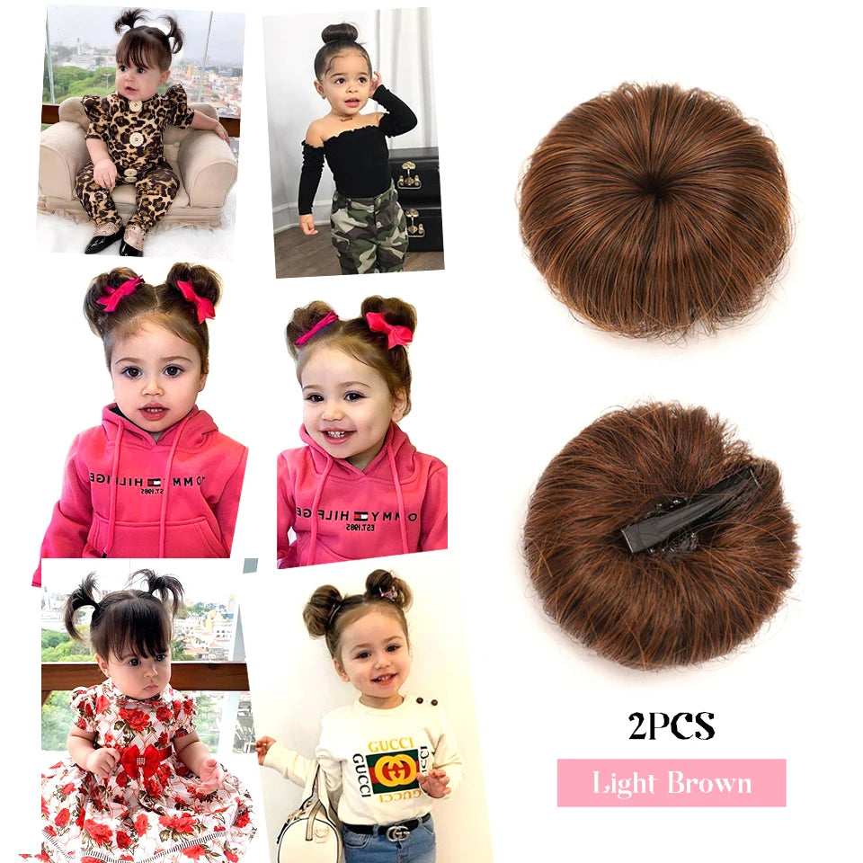 OLACARE Girl Children's Fake Hair Bun Bangs Wig with Clip Hairband Bangs Chignons Daily Wear Cosplay Hairpieces Accessories
