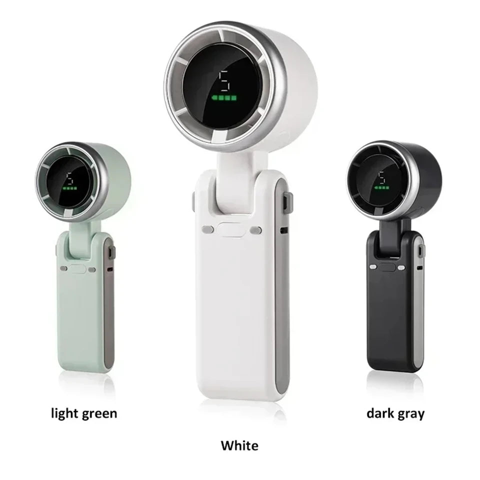 MEUYAG Portable 3-in-1 Turbo Handheld Fan, 5 High-Speed Settings, 3600mAh Power, Digital Screen, Foldable USB/Type-C Charge