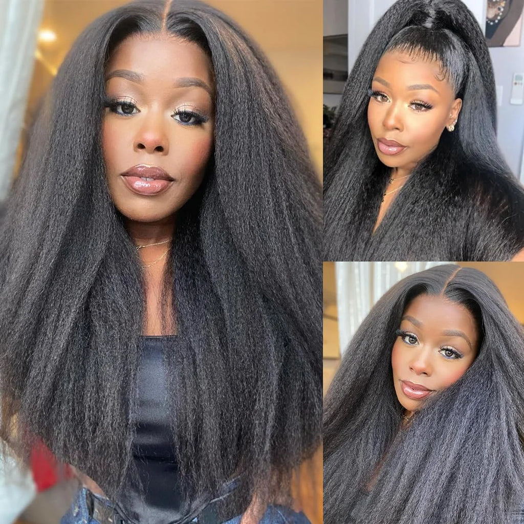 13x4 Transparent Kinky Straight Lace Front Wig Pre Plucked Yaki Brazilian 4x4 Closure Human Hair Wig For Woman Natural Hairline