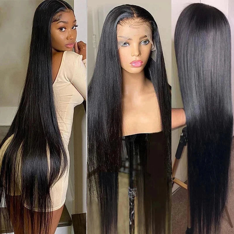 13x4 Brazilian Human Hair Wear and Go 200 Density Straight 13x6 Hd Lace Frontal No Glue Natural Black Pre Plucked with Baby Hair