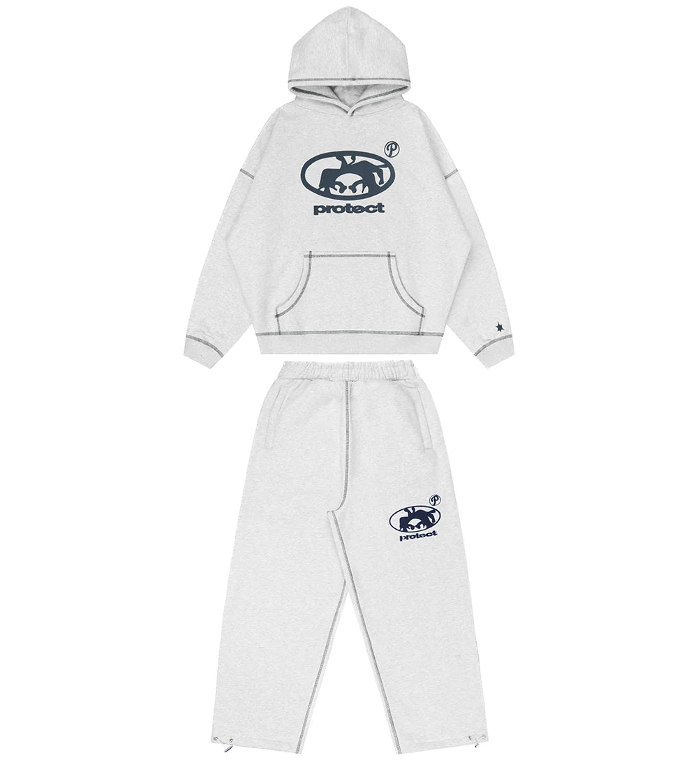 Streetwear Hoodie Sweatpants Two Piece Set Y2K Sportswear Men Harajuku HipHop Letter Embroidery Oversized Sweatshirt Casual Pant