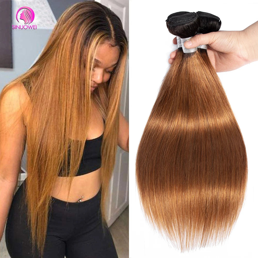 1B/30 Ombre Bone Straight Human Hair Bundles Brazilian Remy Human Hair Weave Extensions 2 Tone Brown Colored Bundles Human Hair