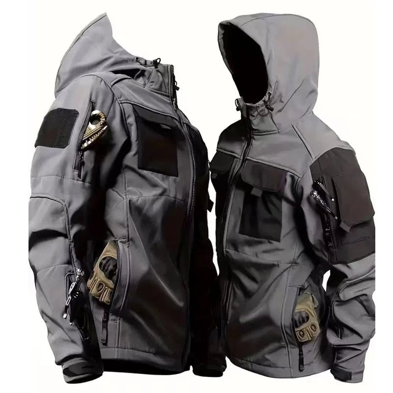 Men's Winter Autumn Warm Cargo Fleece Jackets Softshell Military Hoodie Windproof Outdoor Coats Hiking Camping Climbing Tactical