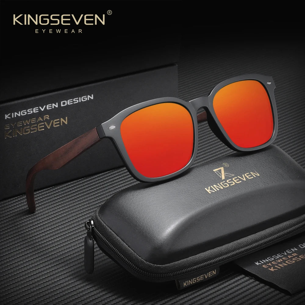 KINGSEVEN Vintage Classical Sunglasses Men Women Square Large Frame UV400 Polarized Wooden Glasses Fashion Driving Eyewear
